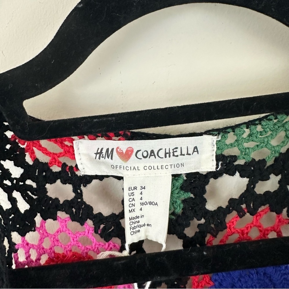 H&M Coachella Collection Multicolored Crochet Dress Size 4 Women's NWT - Picture 4 of 6